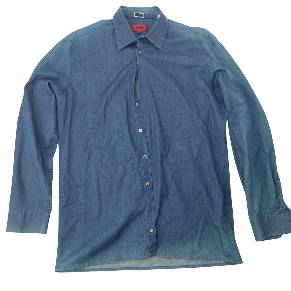 Hugo Boss Men's Button Up Shirt Blue Cotton Elastane XL